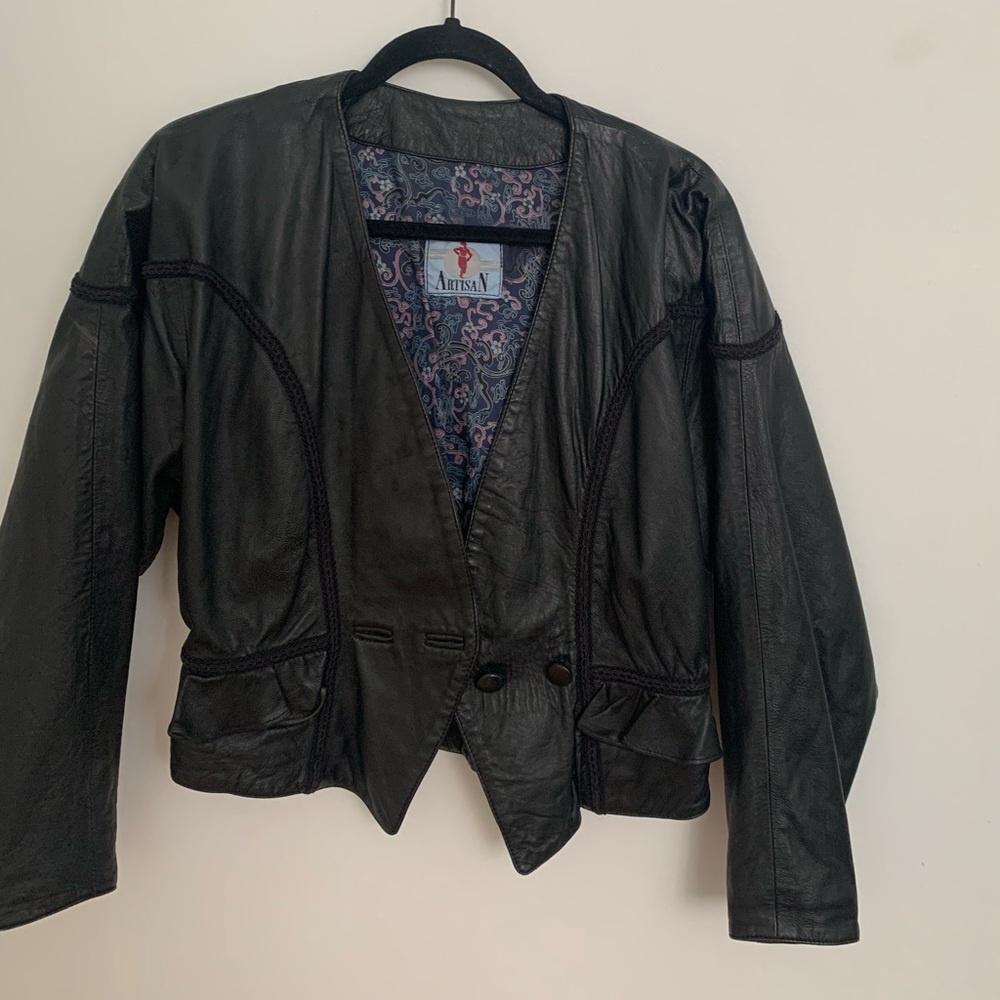 VINTAGE, ARTISAN CROPPED LEATHER JACKET